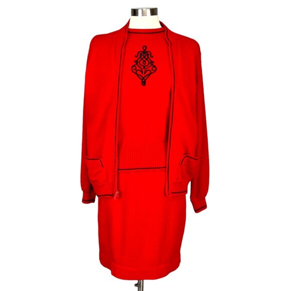 Dan Sayres Dresses & Skirts - Vintage Don Sayres Wellmore Womens Santana Knit Skirt Sweater Jacket Red 10 12